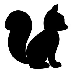 Silhouette of a cute squirrel with a fluffy tail on white background