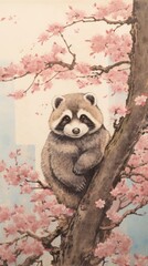 Obraz premium Wildlife raccoon blossom animal.