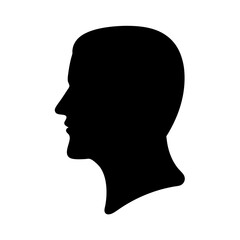 Silhouette of a head in profile with defined facial features shown