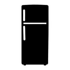 Minimalist black and white refrigerator icon showcasing kitchen appliance design and functionality