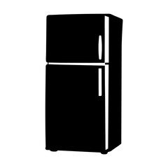 Monochrome Silhouette of a Two Door Refrigerator, Essential Kitchen Appliance Illustration