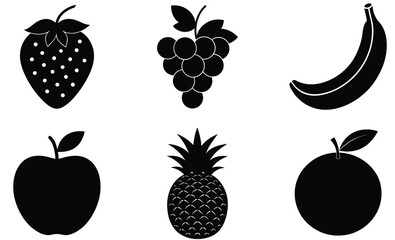 Tropical & Exotic Fruits Combo Set Silhouette – Vector Illustration of Diverse Organic Shapes for Healthy Food, Botanical, Summer, and Culinary Design Projects