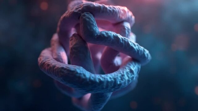 Smooth movement of a geometric shape animated in space in the form of a molecular lattice.