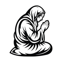 Muslim Woman Praying Silhouette. Female with Headscarf and Hands in Prayer Pose