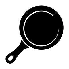 Simple black and white silhouette of a frying pan kitchen utensil