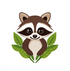 Fototapeta premium Adorable Raccoon Amidst Lush Green Leaves, a Charming Illustration of Wildlife