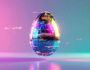 Abstract Digital Egg With Glitch Effect And Vibrant Neon Colors On Gradient Background
