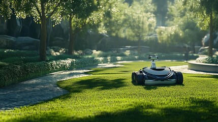 Robotic lawnmower in a park-like setting