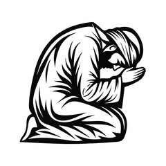 Kneeling Silhouette, Black and White Art, Hands Clasped, Grief, Despair, Spiritual, Faith