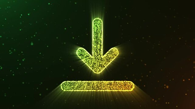 A digital glowing download arrow symbol, representing data transfer and online accessibility.