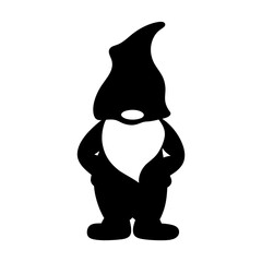 Silhouette of a gnome with a pointy hat and large beard