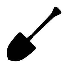 Monochrome silhouette of a shovel, a tool for digging, construction, and gardening