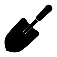 Simple silhouette illustration of a small garden hand trowel for digging © pixostudio