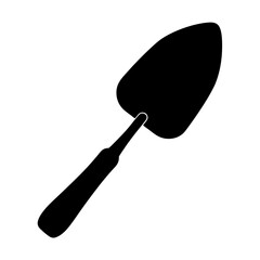 A black silhouette of a gardening trowel for planting and transplanting
