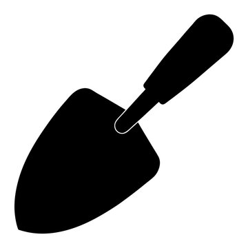 recommend clip art: Silhouette image of a black hand trowel tool for gardening work