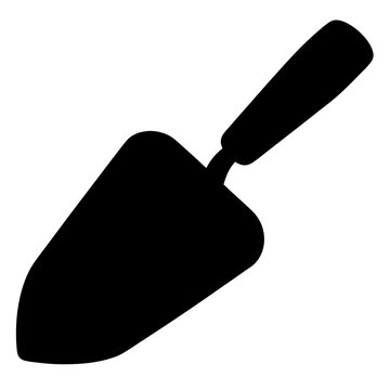 recommend clip art: Black silhouette of a gardening trowel, tool for planting in the garden