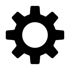 Black cogwheel or gear icon with central opening on white background