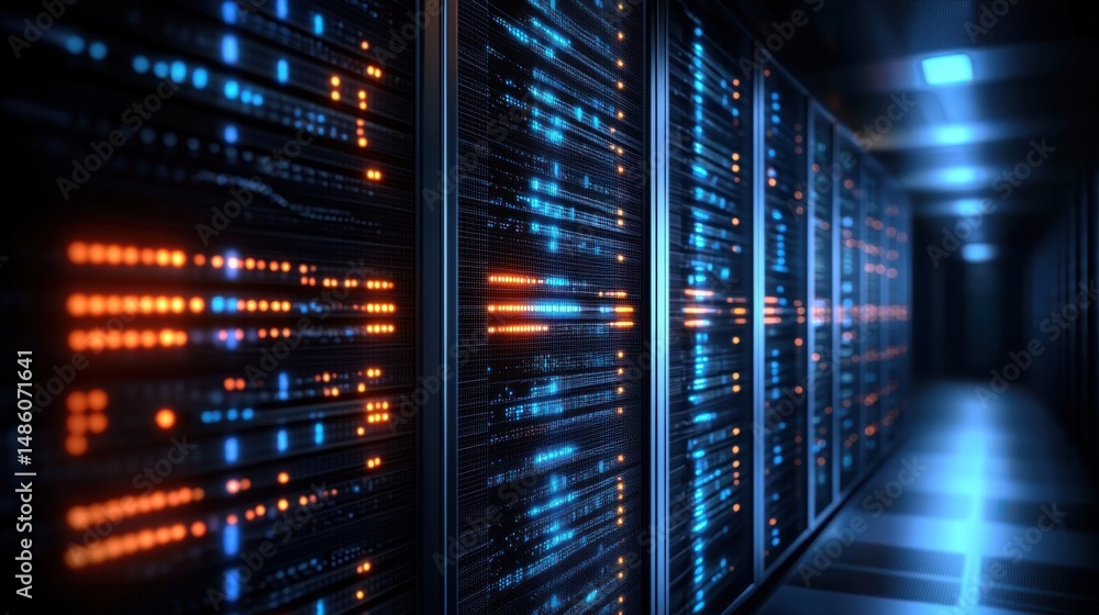Aufkleber futuristic data center with blinking lights and advanced server technology