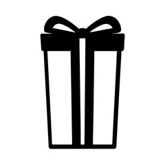Simple black and white illustration of a wrapped present with bow