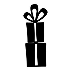 Monochrome illustration of stacked gift boxes with a bow on top isolated
