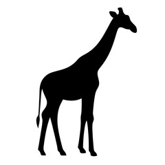 Black silhouette of a giraffe standing tall against a white background