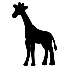 Silhouette of a majestic giraffe standing tall and elegant against white background