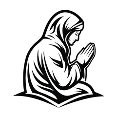 Kneeling Woman in Hijab Monochrome of Faith, Spiritual Devotion, Prayer