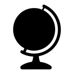 Black and white image shows a globe with a stand on a plain background