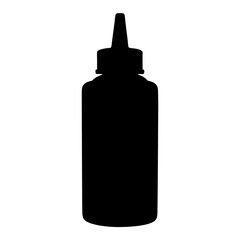 Silhouette of a long narrow dispensing bottle with pointed nozzle and lid