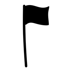 A black flag is waving in the wind on a white background