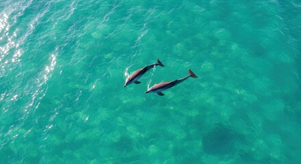 Obraz premium Dolphins swimming in turquoise ocean