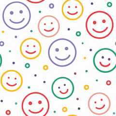 Happy faces pattern with colorful outlines and scattered dots
