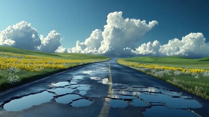Scenic road through a field