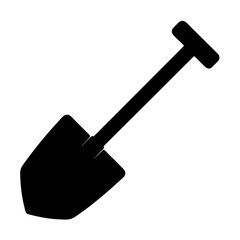 Black silhouette of a shovel on a plain white background image