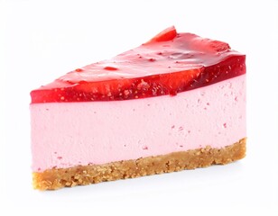 Slice of strawberry cheesecake isolated on white background