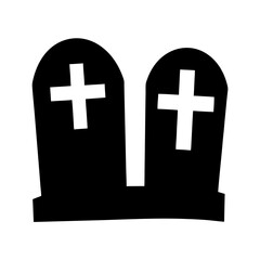 Pair of black and white tombstones with crosses for Halloween season