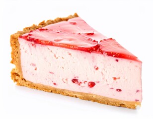 Slice of strawberry cheesecake isolated on white background