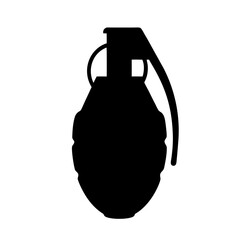 Silhouette of a black hand grenade against a stark white background