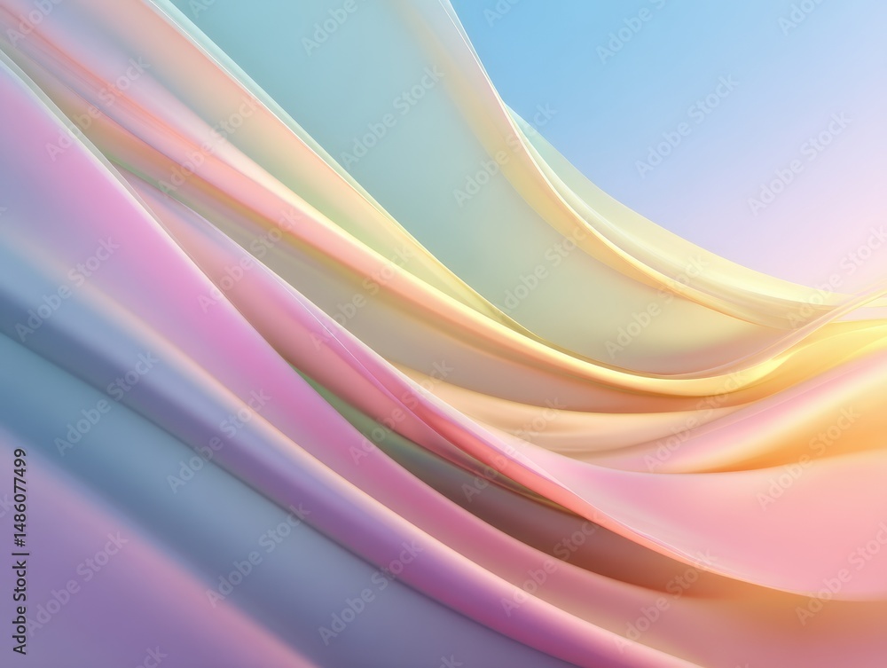 Poster soft colorful flowing fabric drapes in gentle waves for a serene and dreamy background or art compos