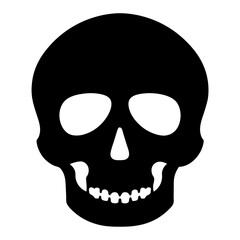 Simple Black Skull Illustration with Prominent Eye Sockets and Teeth on White
