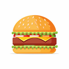 Fast food illustration of a delicious cheeseburger with lettuce on a bun and fire