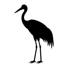 Elegant silhouette of a crane standing gracefully on a white background