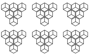 Vector illustration of a necker cube optical illusion arrangement. Suitable for interesting and ambiguous visual elements, psychology of perception concepts, or abstract illustrations.