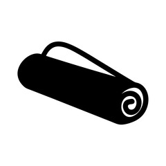 Black silhouette of a rolled up yoga mat with a carrying strap