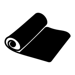 Black yoga mat partially unrolled with soft curved edges on white background