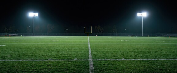 Fototapeta premium Night Football Field: Illuminated American Football Stadium