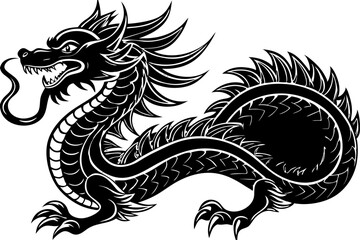 Fototapeta premium Dragon silhouette illustration chinese symbol cultural element traditional asian design, dragon, chinese dragon, silhouette, symbol, oriental, asian, culture, vector, traditional, mythology, mythical 