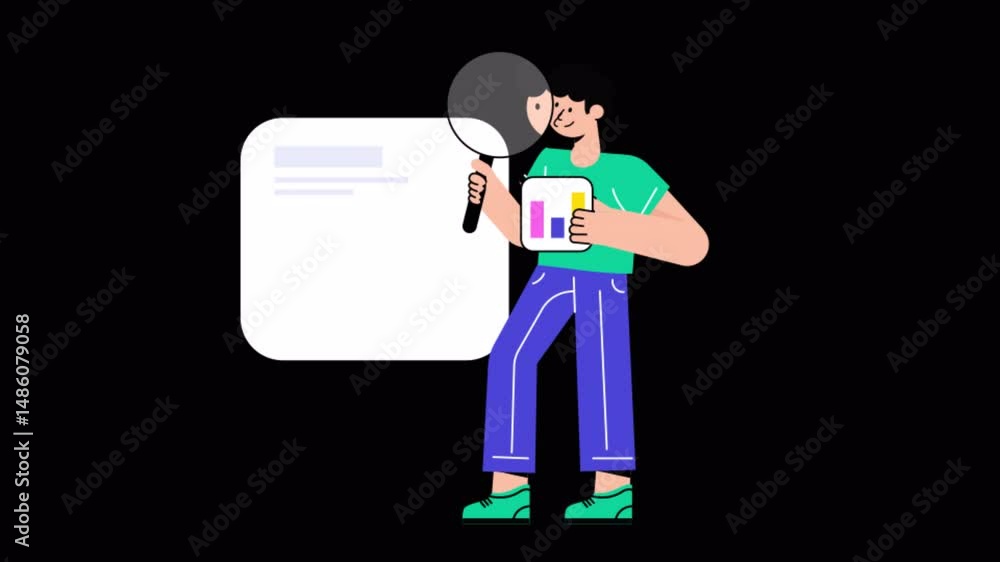 Poster analyzing market motion graphic rendering with transparent alpha channel