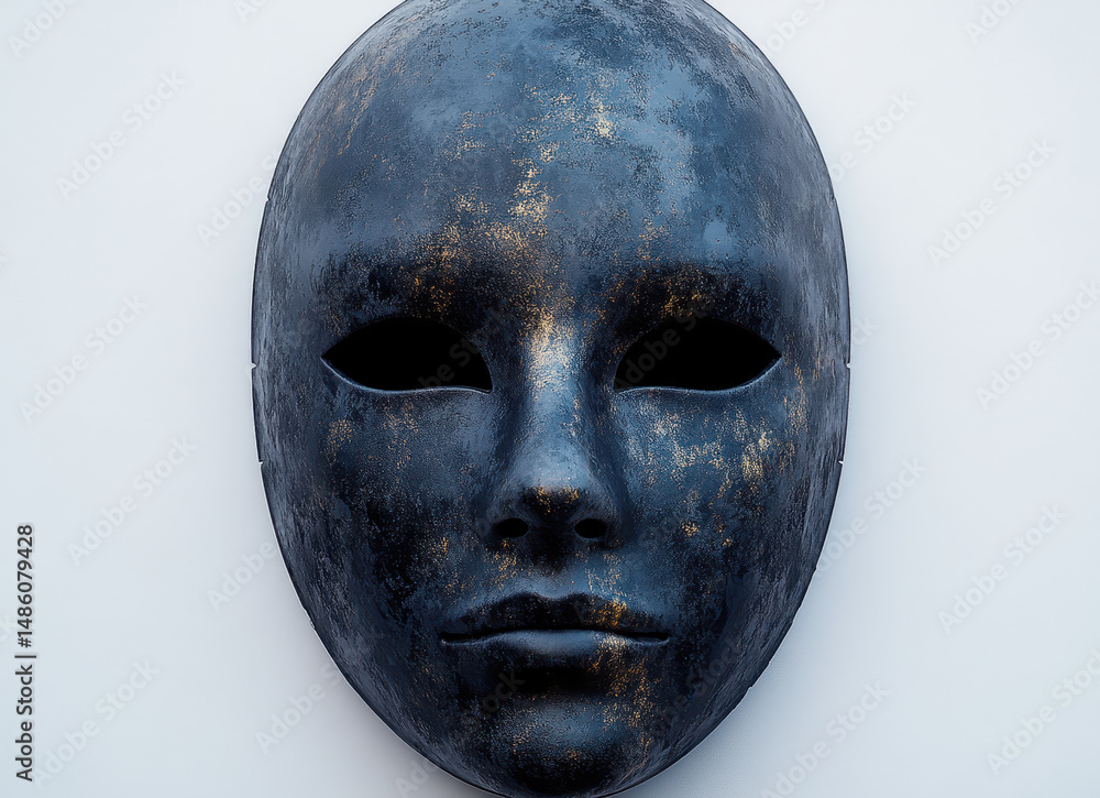 Poster dark metallic mask with abstract textures isolated on a white background for artistic expression and