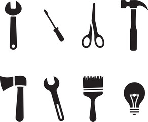 set of tools silhouette vector illustrator 